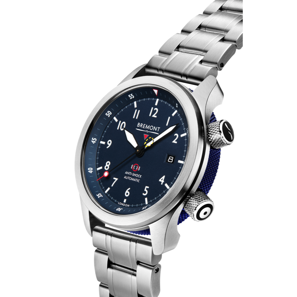 Bremont Watch Company Configurator MBII Custom Stainless Steel, Blue Dial with Blue Barrel & Closed Case Back