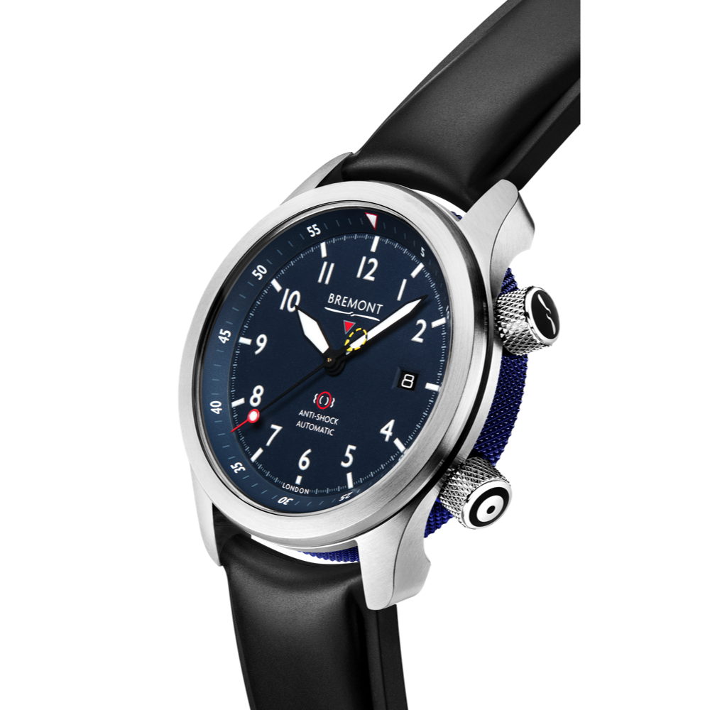 Bremont Watch Company Configurator MBII Custom Stainless Steel, Blue Dial with Blue Barrel & Closed Case Back