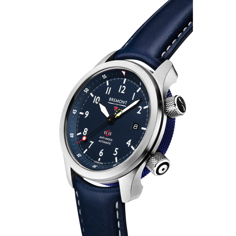 Bremont Watch Company Configurator MBII Custom Stainless Steel, Blue Dial with Blue Barrel & Open Case Back