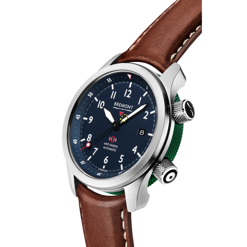 Bremont Watch Company Configurator MBII Custom Stainless Steel, Blue Dial with Green Barrel & Open Case Back