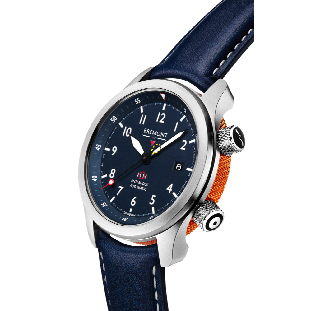 Bremont Watch Company Configurator MBII Custom Stainless Steel, Blue Dial with Orange Barrel & Open Case Back