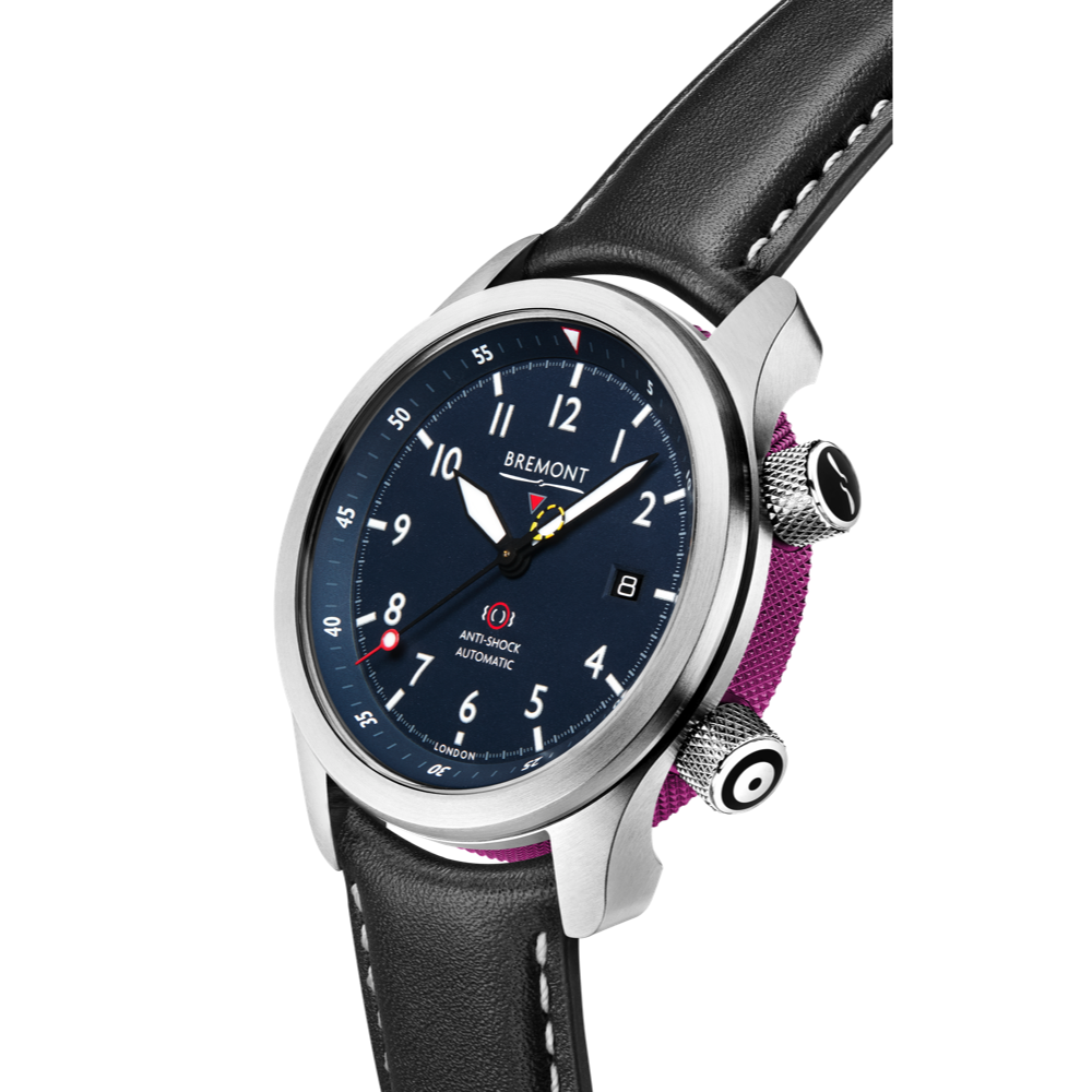 Bremont Watch Company Configurator MBII Custom Stainless Steel, Blue Dial with Purple Barrel & Open Case Back