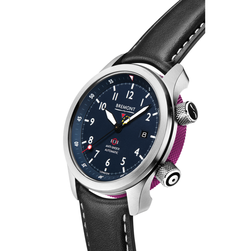 Bremont Watch Company Configurator MBII Custom Stainless Steel, Blue Dial with Purple Barrel & Closed Case Back