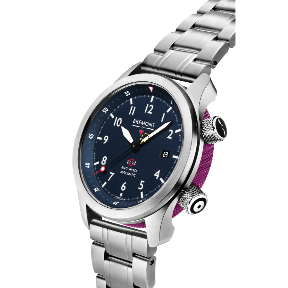Bremont Watch Company Configurator MBII Custom Stainless Steel, Blue Dial with Purple Barrel & Closed Case Back