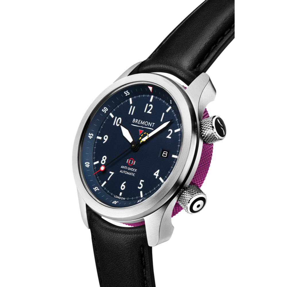 Bremont Watch Company Configurator MBII Custom Stainless Steel, Blue Dial with Purple Barrel & Closed Case Back