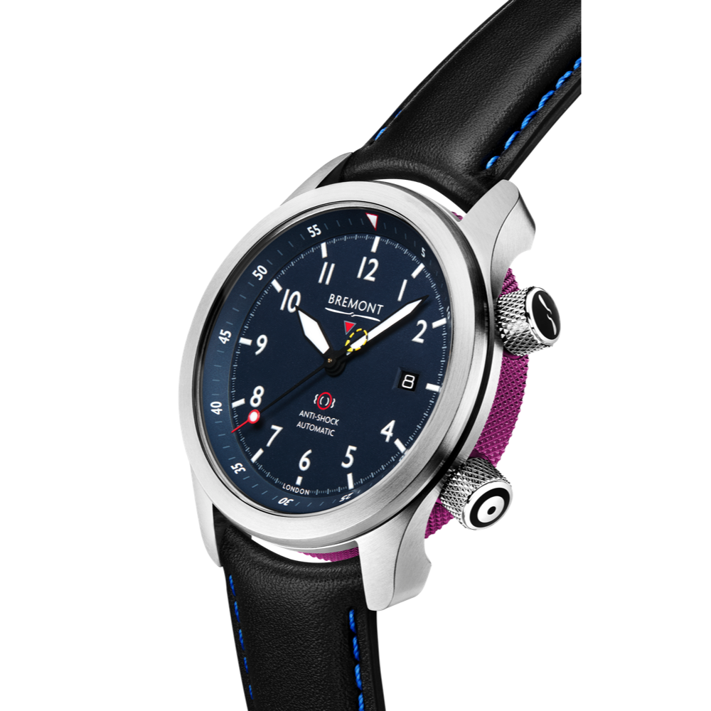 Bremont Watch Company Configurator MBII Custom Stainless Steel, Blue Dial with Purple Barrel & Closed Case Back