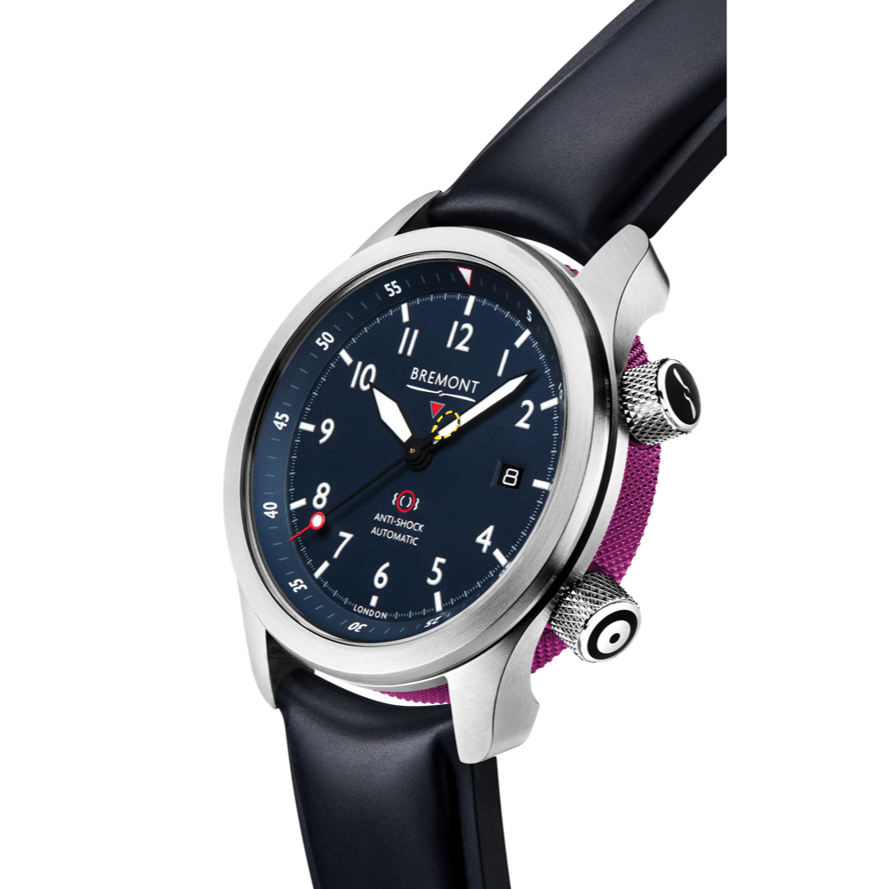 Bremont Watch Company Configurator MBII Custom Stainless Steel, Blue Dial with Purple Barrel & Closed Case Back