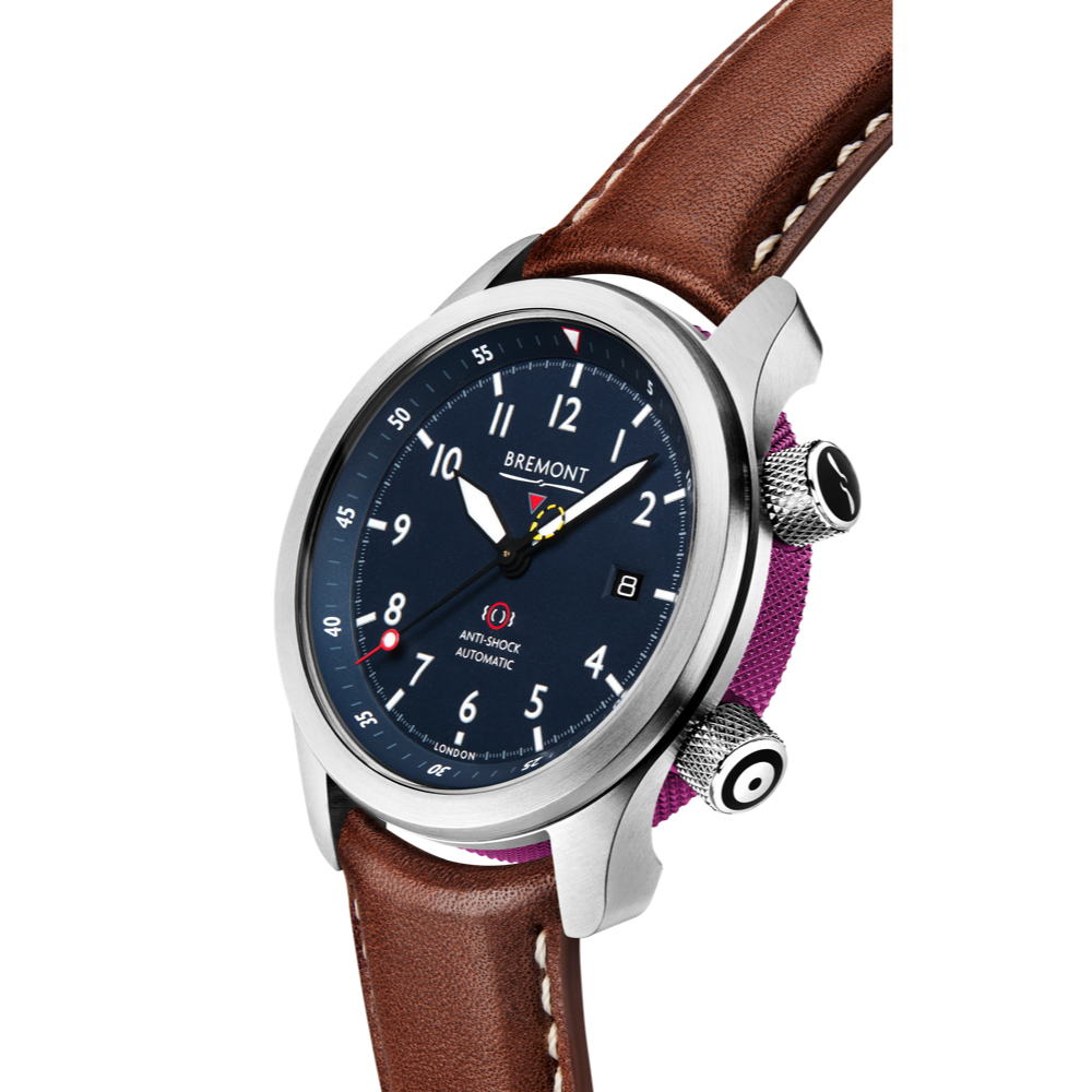 Bremont Watch Company Configurator MBII Custom Stainless Steel, Blue Dial with Purple Barrel & Closed Case Back