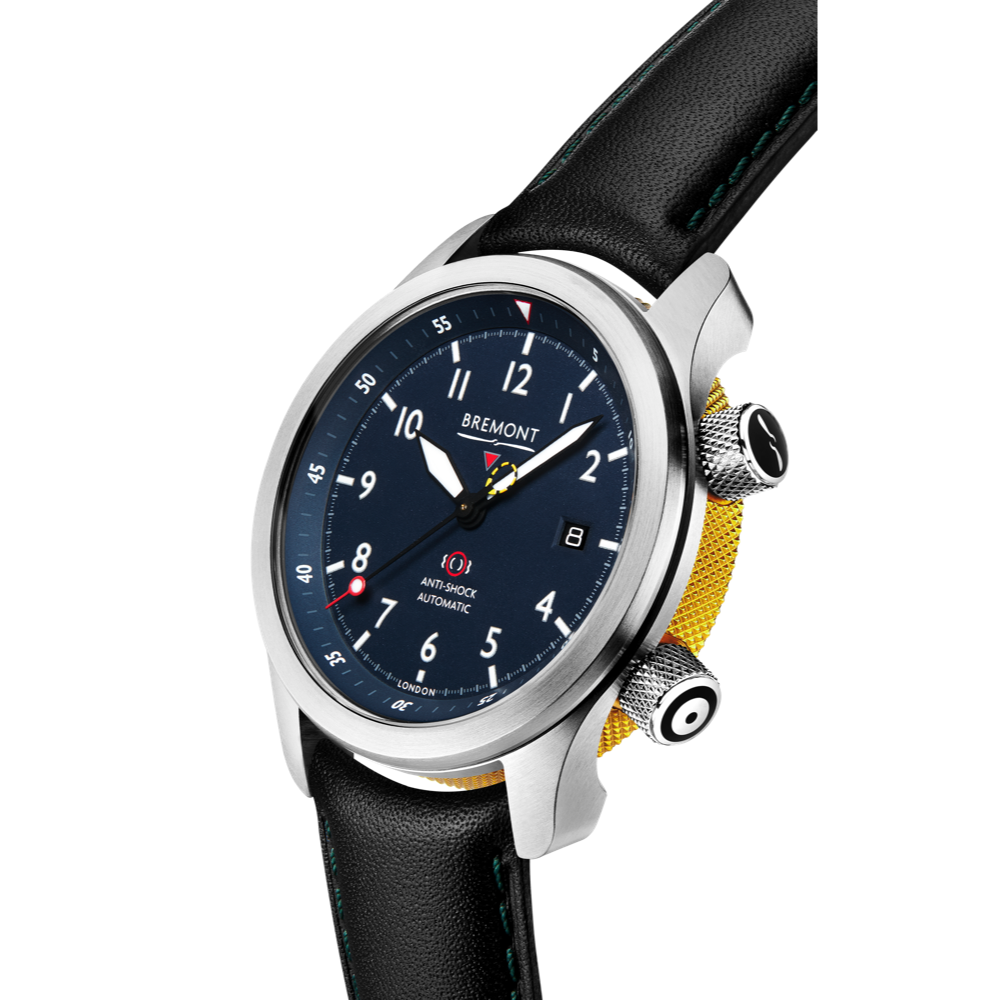 Bremont Watch Company Configurator MBII Custom Stainless Steel, Blue Dial with Yellow Barrel & Closed Case Back
