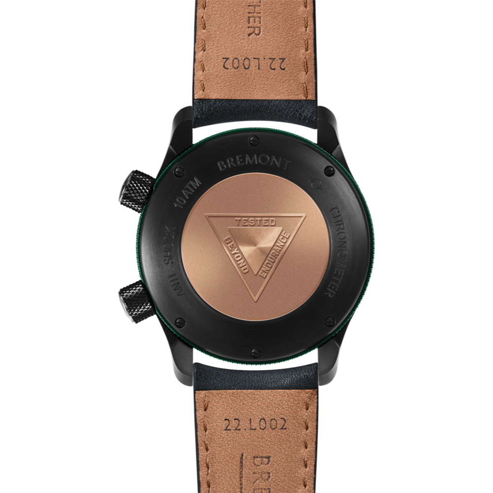 Bremont Watch Company Configurator MBII Custom DLC, Black Dial with Green Barrel & Closed Case Back
