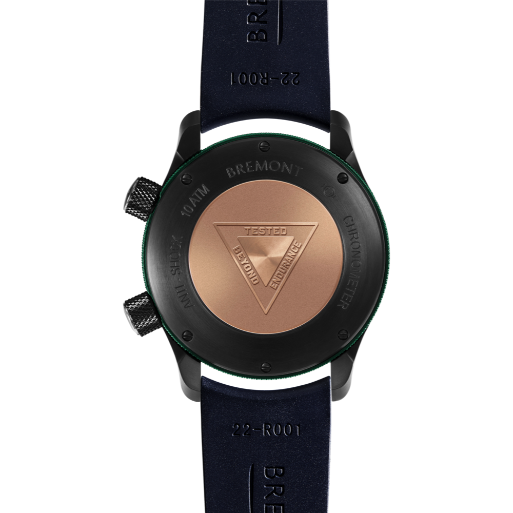 Bremont Watch Company Configurator MBII Custom DLC, Black Dial with Green Barrel & Closed Case Back