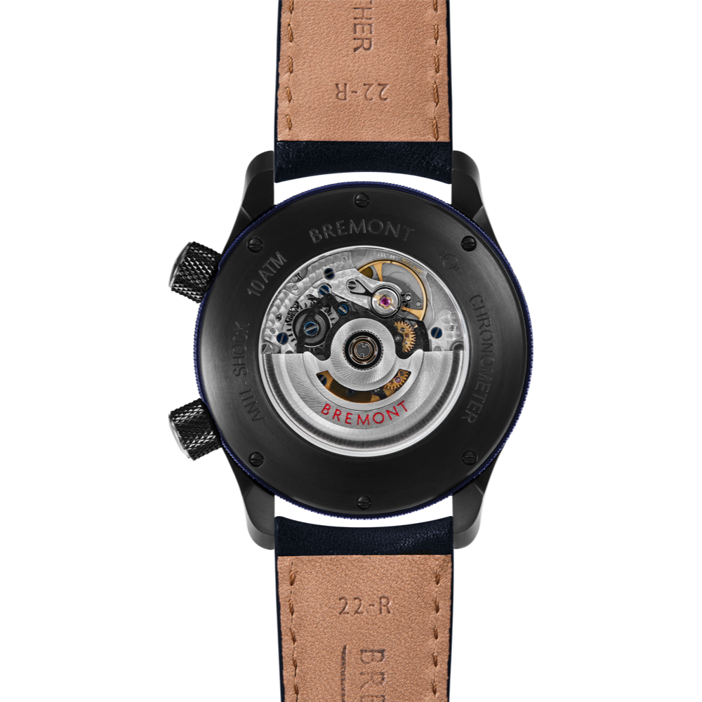 Bremont Watch Company Configurator MBII Custom DLC, Black Dial with Blue Barrel & Open Case Back