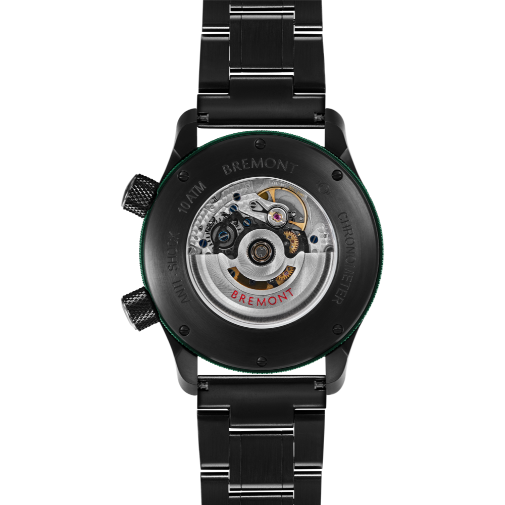 Bremont Watch Company Configurator MBII Custom DLC, Black Dial with Green Barrel & Open Case Back