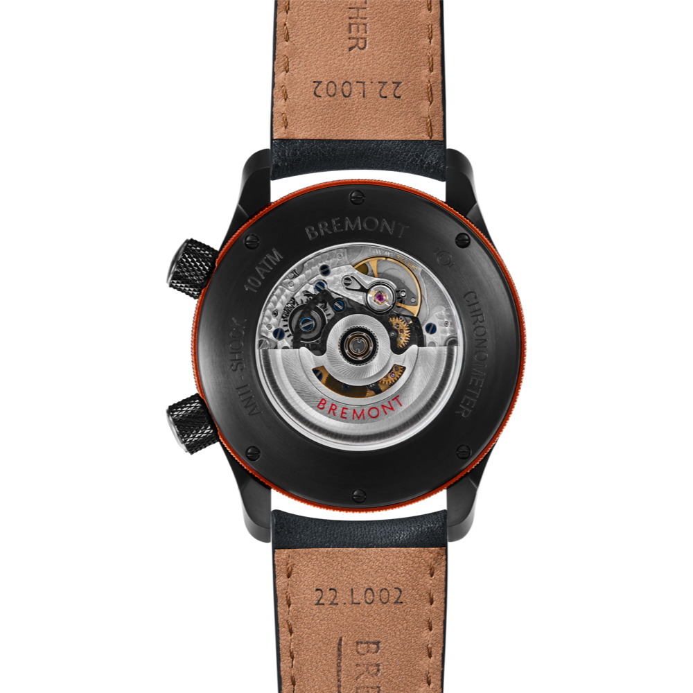 Bremont Watch Company Configurator MBII Custom DLC, Black Dial with Orange Barrel & Open Case Back