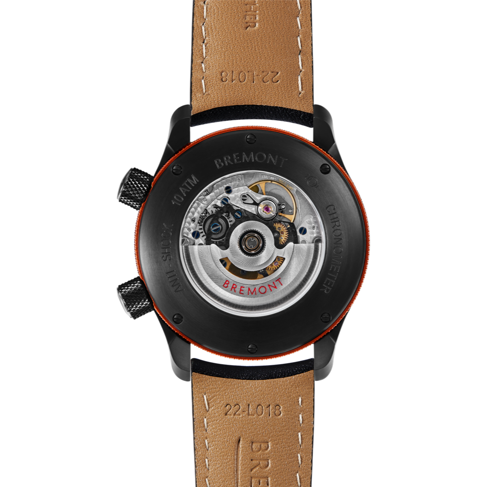 Bremont Watch Company Configurator MBII Custom DLC, Black Dial with Orange Barrel & Open Case Back