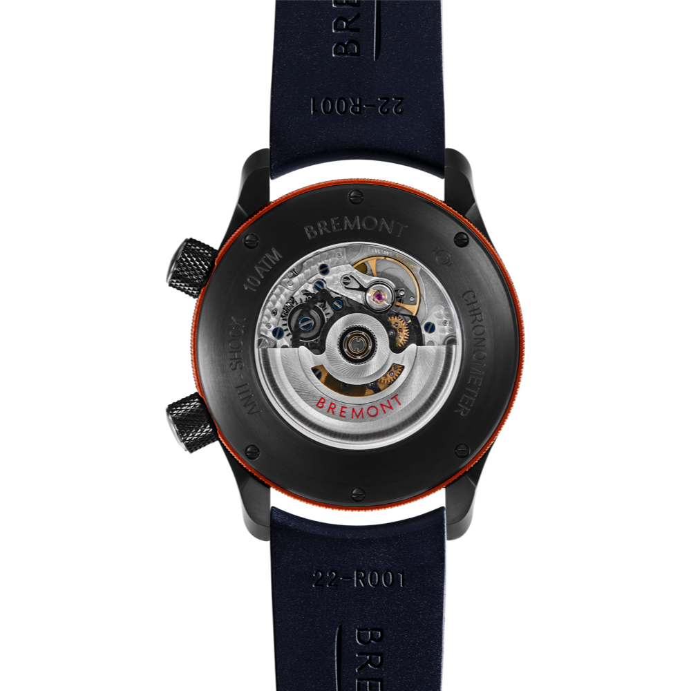 Bremont Watch Company Configurator MBII Custom DLC, Black Dial with Orange Barrel & Open Case Back