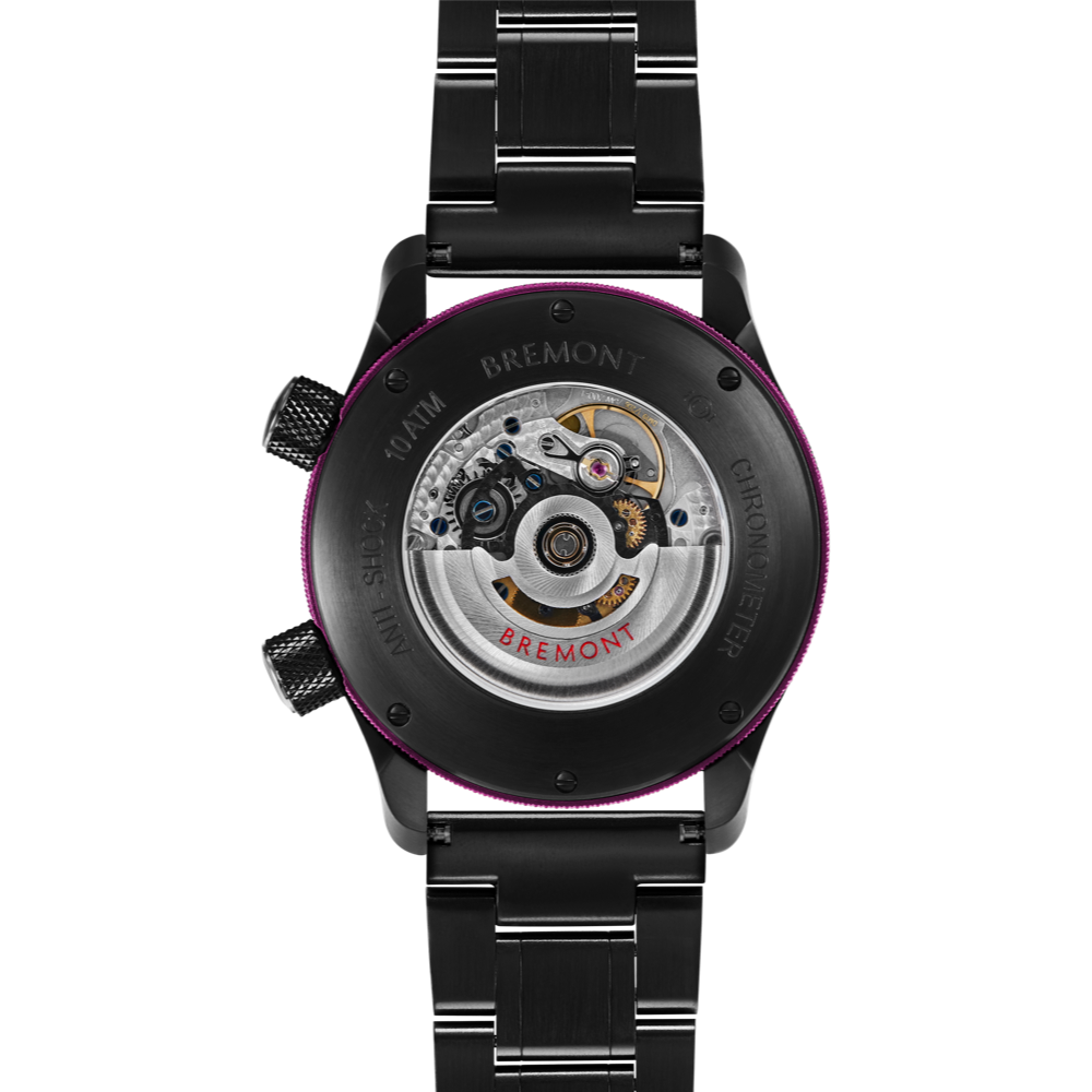 Bremont Watch Company Configurator MBII Custom DLC, Black Dial with Purple Barrel & Open Case Back