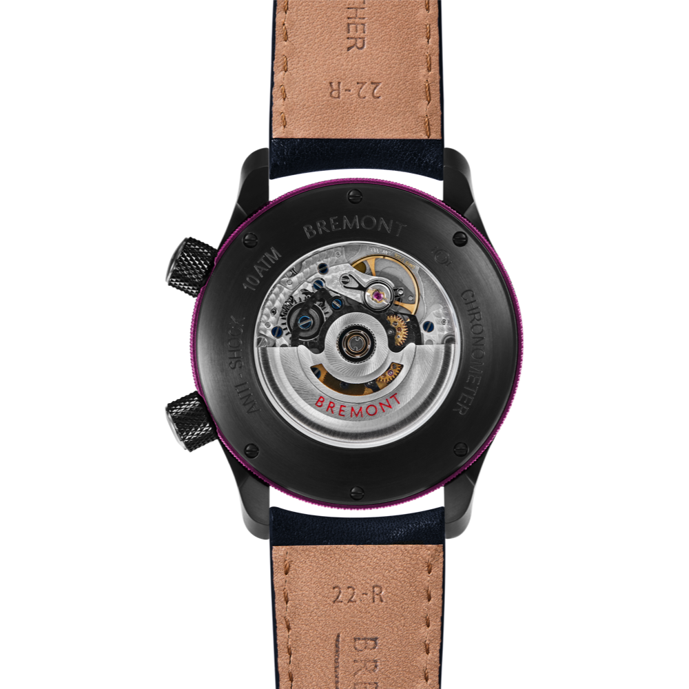 Bremont Watch Company Configurator MBII Custom DLC, Blue Dial with Purple Barrel & Open Case Back