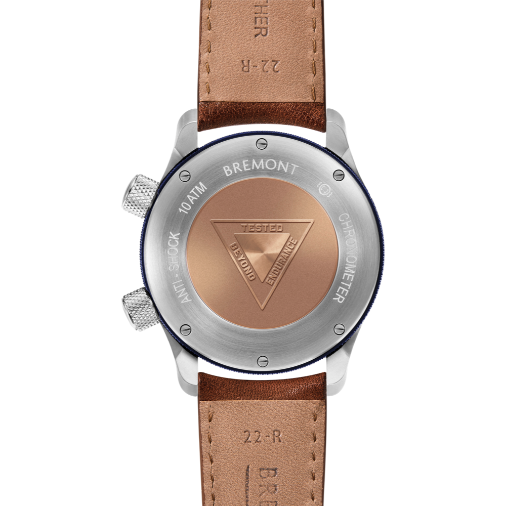 Bremont Watch Company Configurator MBII Custom Stainless Steel, White Dial with Blue Barrel & Closed Case Back