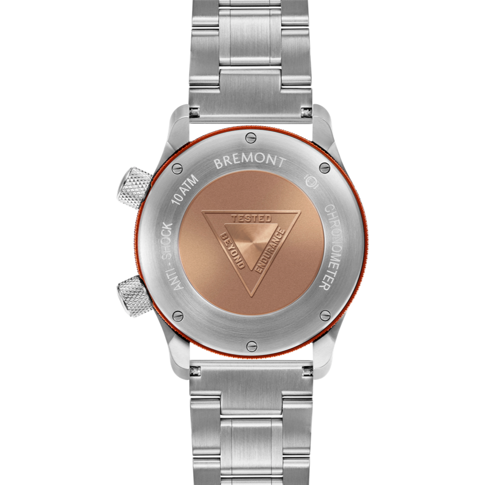 Bremont Watch Company Configurator MBII Custom Stainless Steel, White Dial with Orange Barrel & Closed Case Back