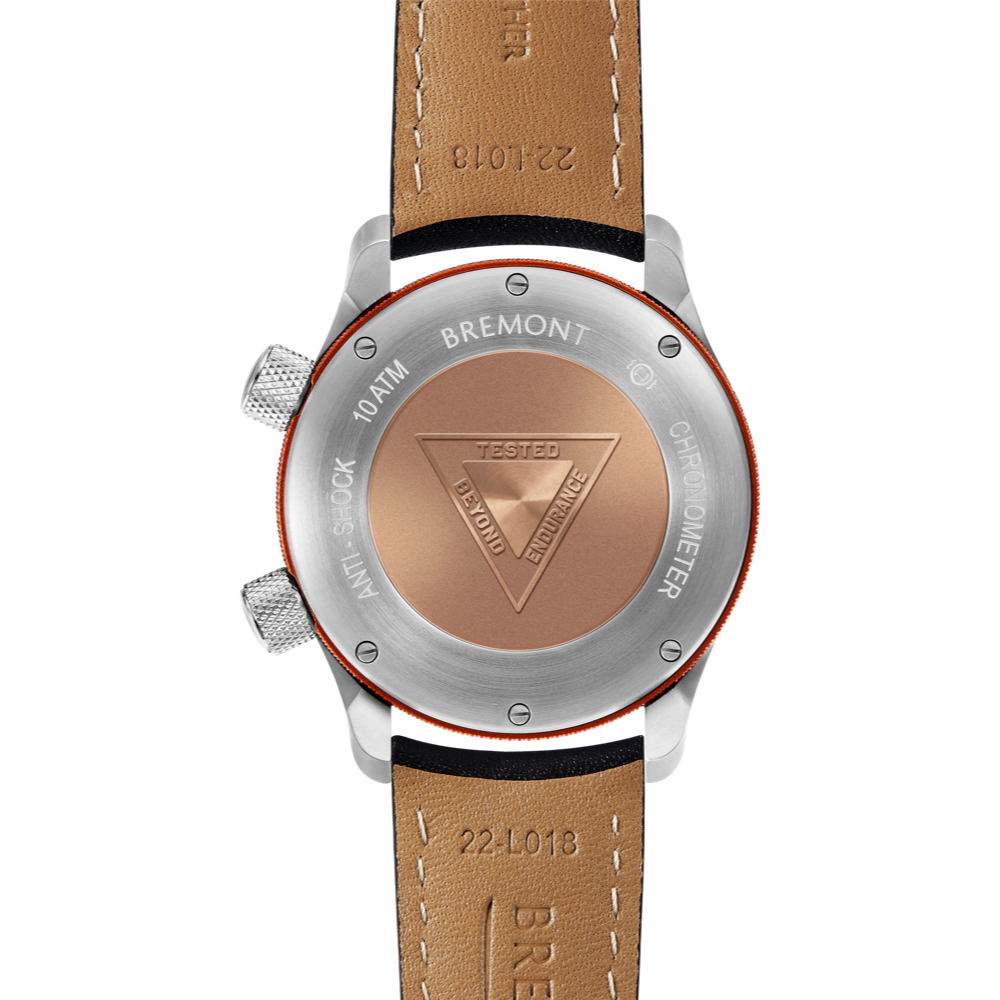 Bremont Watch Company Configurator MBII Custom Stainless Steel, Blue Dial with Orange Barrel & Closed Case Back