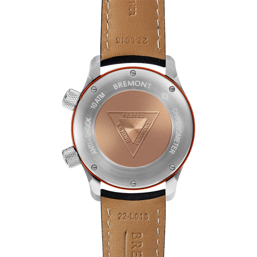 Bremont Watch Company Configurator MBII Custom Stainless Steel, White Dial with Orange Barrel & Closed Case Back