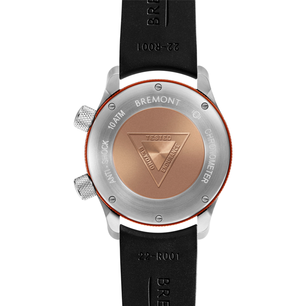Bremont Watch Company Configurator MBII Custom Stainless Steel, White Dial with Orange Barrel & Closed Case Back