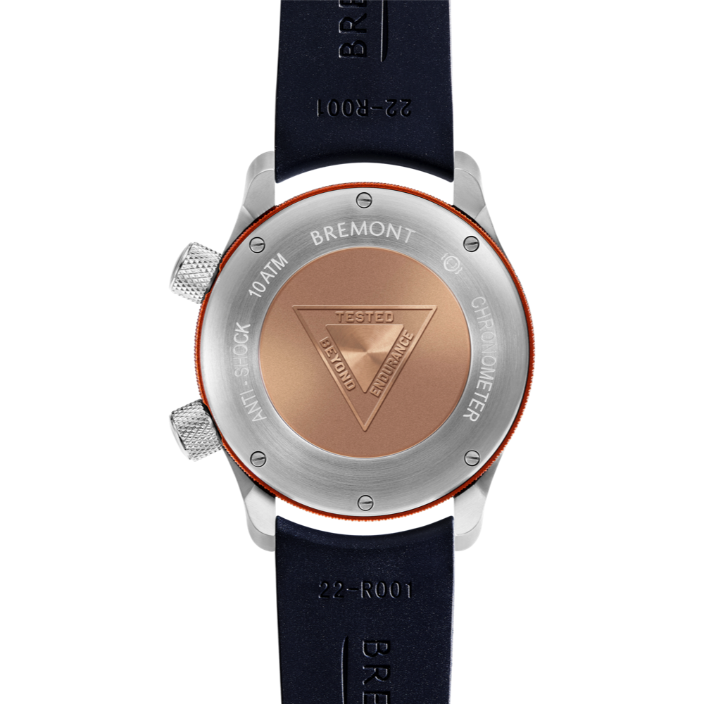 Bremont Watch Company Configurator MBII Custom Stainless Steel, White Dial with Orange Barrel & Closed Case Back