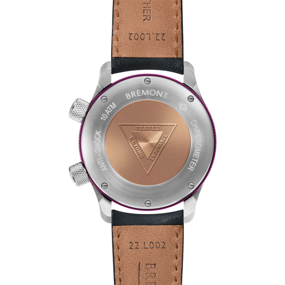Bremont Watch Company Configurator MBII Custom Stainless Steel, White Dial with Purple Barrel & Closed Case Back