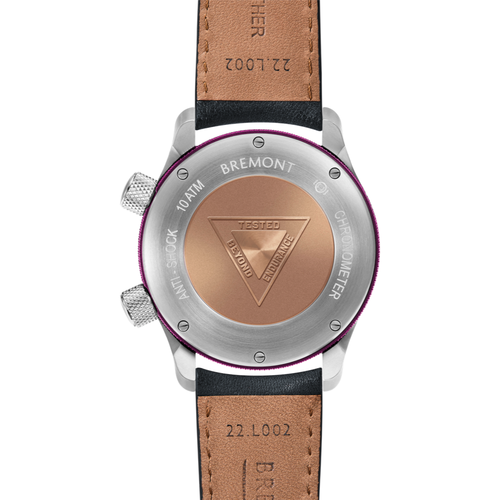 Bremont Watch Company Configurator MBII Custom Stainless Steel, Blue Dial with Purple Barrel & Closed Case Back