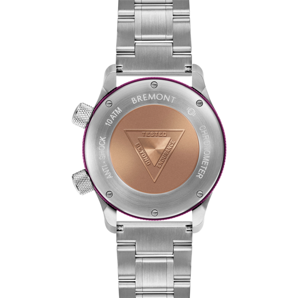 Bremont Watch Company Configurator MBII Custom Stainless Steel, Blue Dial with Purple Barrel & Closed Case Back