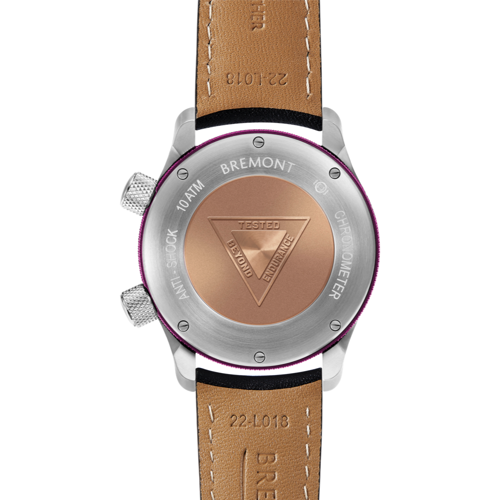 Bremont Watch Company Configurator MBII Custom Stainless Steel, White Dial with Purple Barrel & Closed Case Back