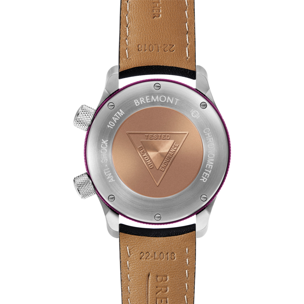 Bremont Watch Company Configurator MBII Custom Stainless Steel, Blue Dial with Purple Barrel & Closed Case Back