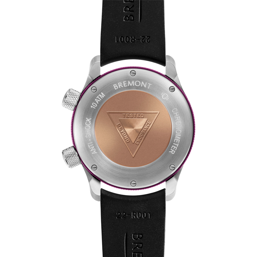 Bremont Watch Company Configurator MBII Custom Stainless Steel, Blue Dial with Purple Barrel & Closed Case Back