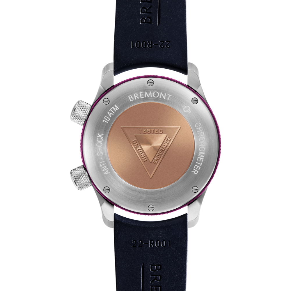 Bremont Watch Company Configurator MBII Custom Stainless Steel, Blue Dial with Purple Barrel & Closed Case Back