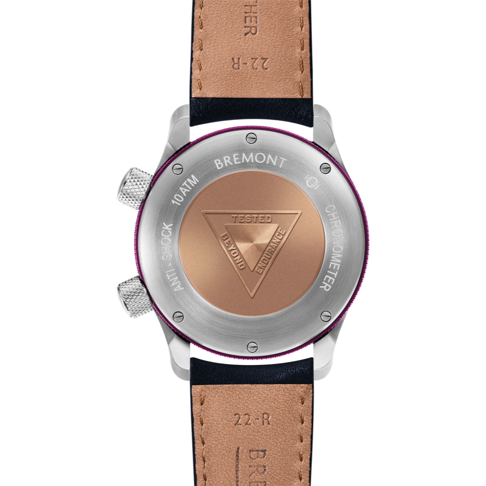 Bremont Watch Company Configurator MBII Custom Stainless Steel, Blue Dial with Purple Barrel & Closed Case Back