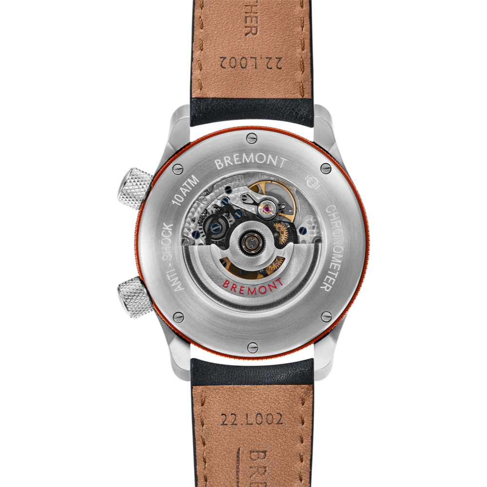 Bremont Watch Company Configurator MBII Custom Stainless Steel, Blue Dial with Orange Barrel & Open Case Back