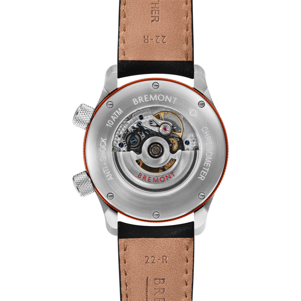 Bremont Watch Company Configurator MBII Custom Stainless Steel, Blue Dial with Orange Barrel & Open Case Back