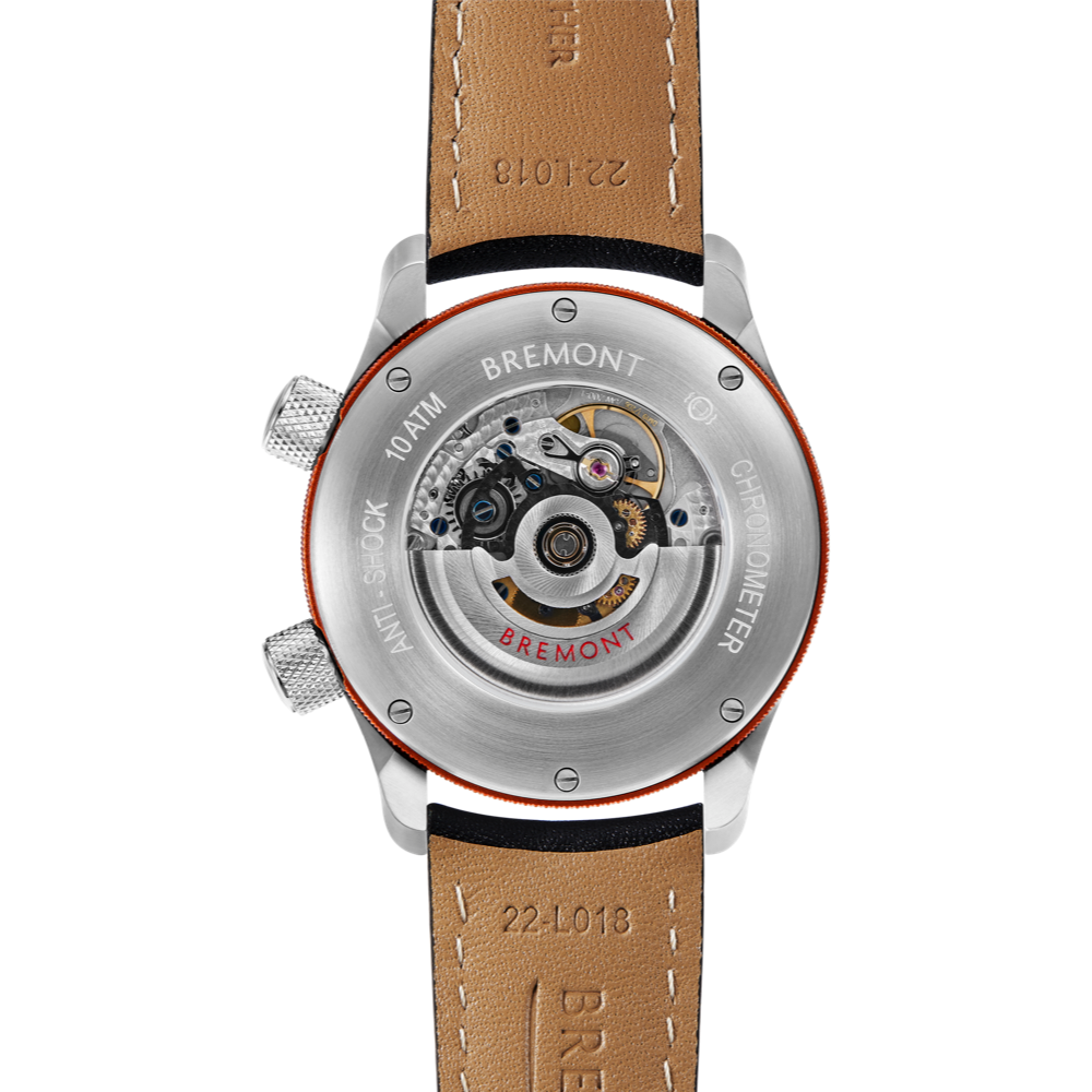 Bremont Watch Company Configurator MBII Custom Stainless Steel, Black Dial with Orange Barrel & Open Case Back