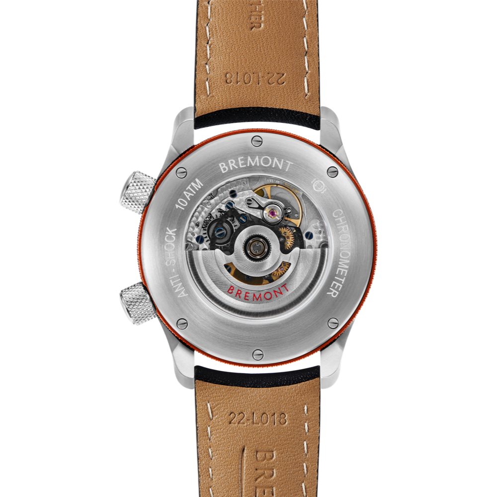 Bremont Watch Company Configurator MBII Custom Stainless Steel, White Dial with Orange Barrel & Open Case Back