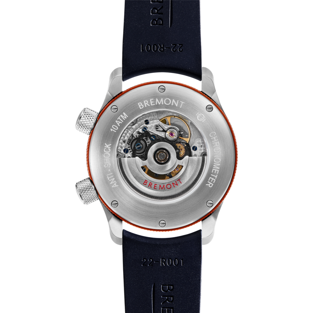 Bremont Watch Company Configurator MBII Custom Stainless Steel, Black Dial with Orange Barrel & Open Case Back