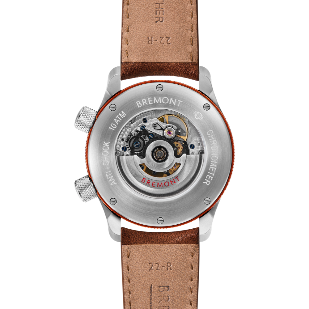 Bremont Watch Company Configurator MBII Custom Stainless Steel, Blue Dial with Orange Barrel & Open Case Back