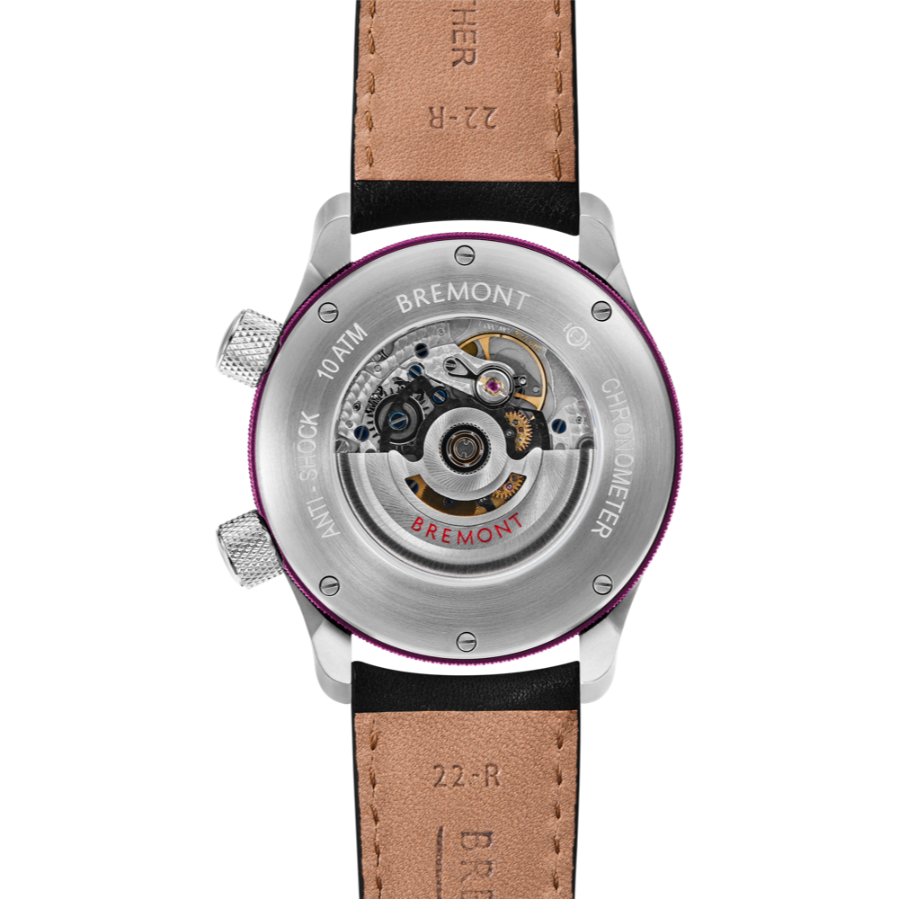 Bremont Watch Company Configurator MBII Custom Stainless Steel, Black Dial with Purple Barrel & Open Case Back