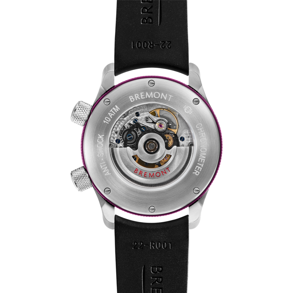 Bremont Watch Company Configurator MBII Custom Stainless Steel, White Dial with Purple Barrel & Open Case Back