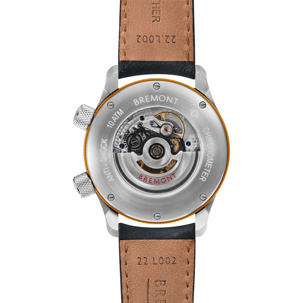 Bremont Watch Company Configurator MBII Custom Stainless Steel, Black Dial with Yellow Barrel & Open Case Back