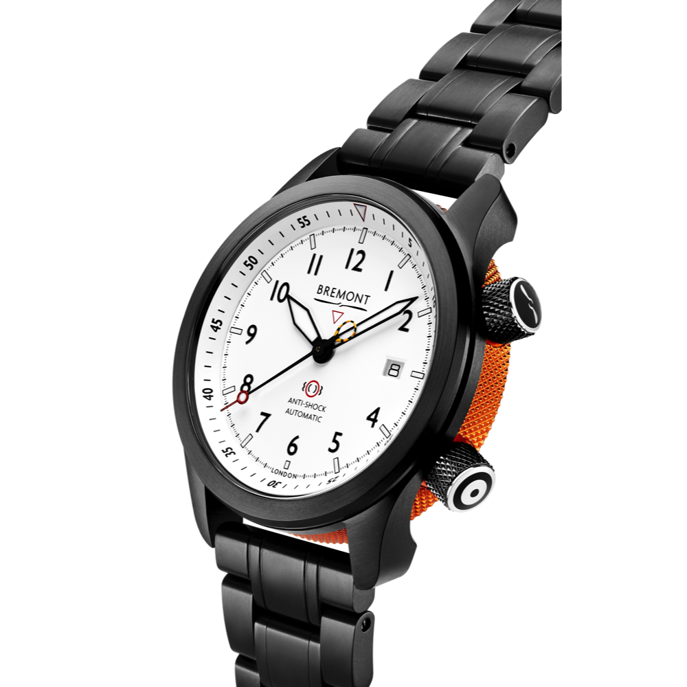 Bremont Watch Company Configurator MBII Custom DLC, White Dial with Orange Barrel & Open Case Back