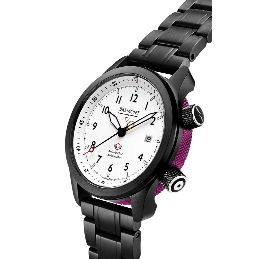 Bremont Watch Company Configurator MBII Custom DLC, White Dial with Purple Barrel & Closed Case Back