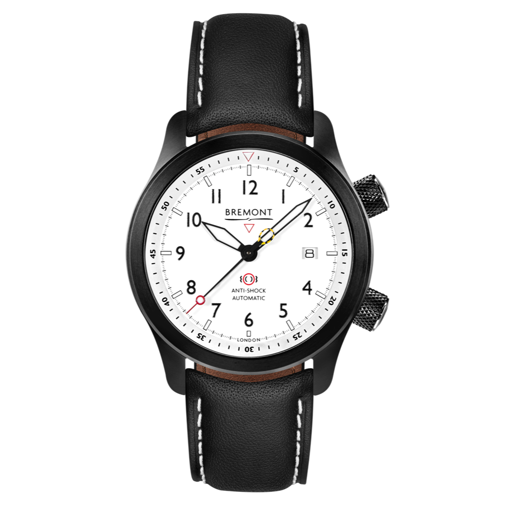 Bremont Watch Company Configurator Grey with White Stitch Leather / Short / Pin Buckle MBII Custom DLC, White Dial with Bronze Barrel & Closed Case Back