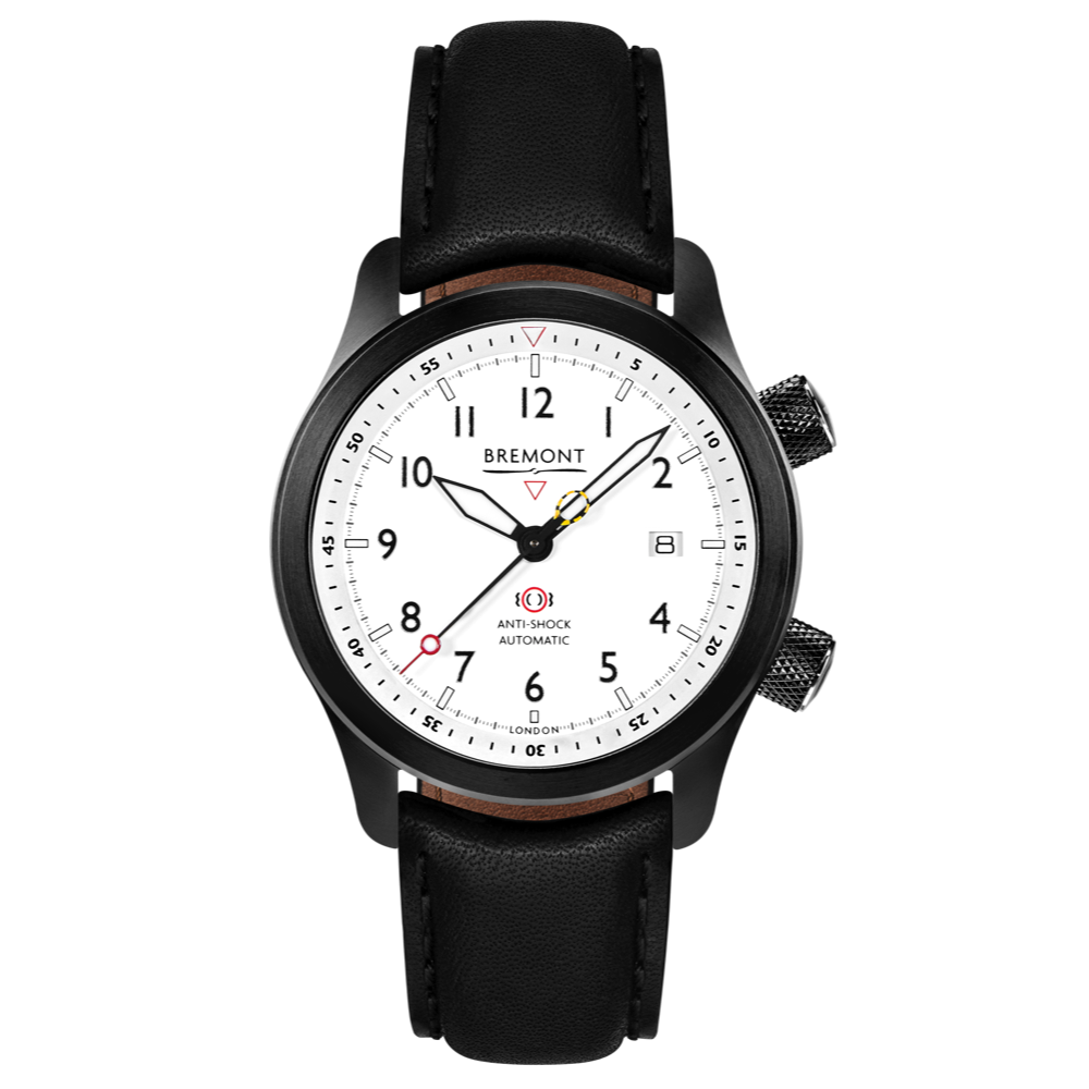 Bremont Watch Company Configurator Black with Black Stitch Leather / Short / Pin Buckle MBII Custom DLC, White Dial with Bronze Barrel & Closed Case Back
