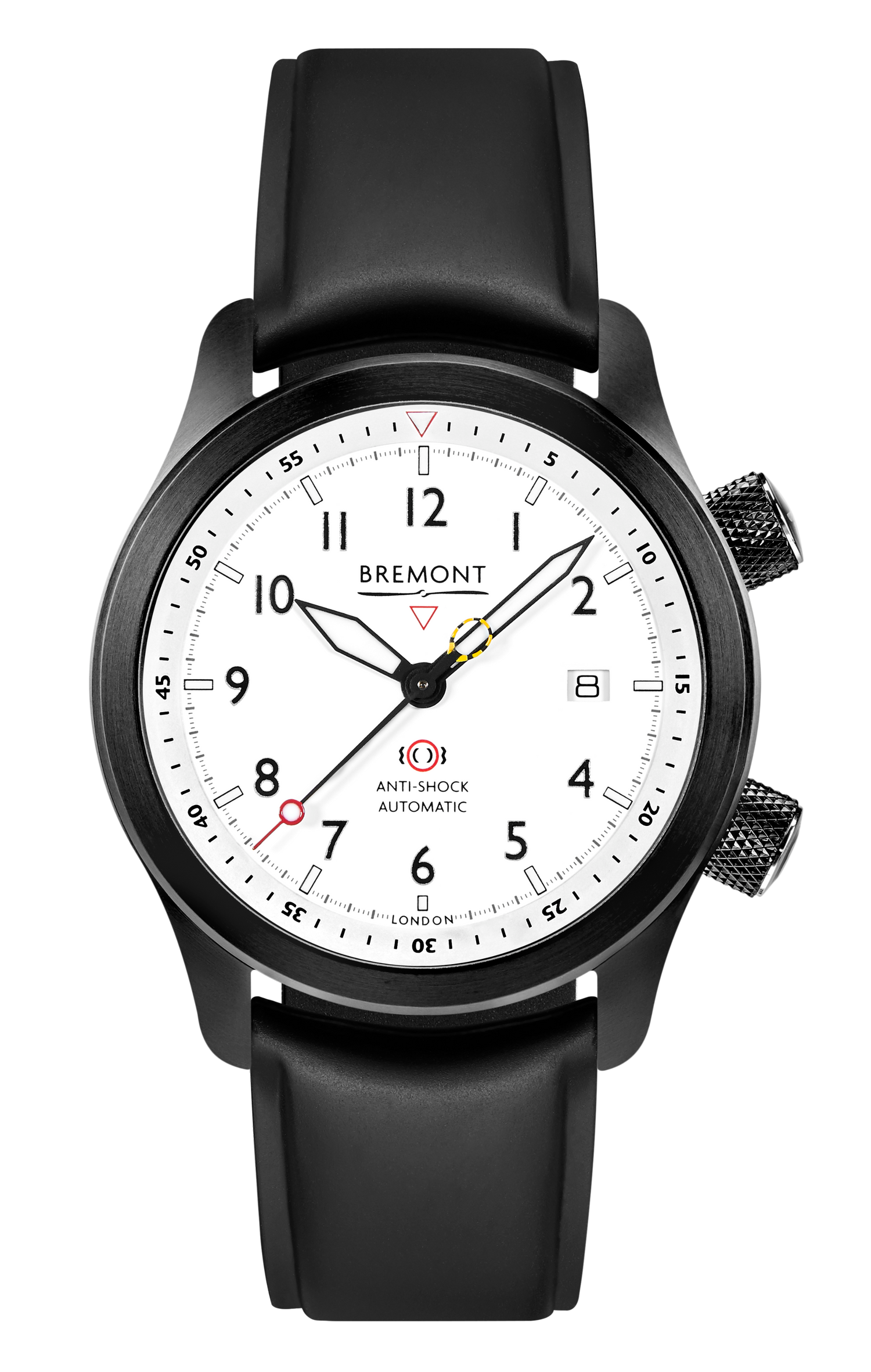 Bremont Watch Company Configurator Black Temple Island / Short / Pin Buckle MBII Custom DLC, White Dial with Dark Blue Barrel & Open Case Back